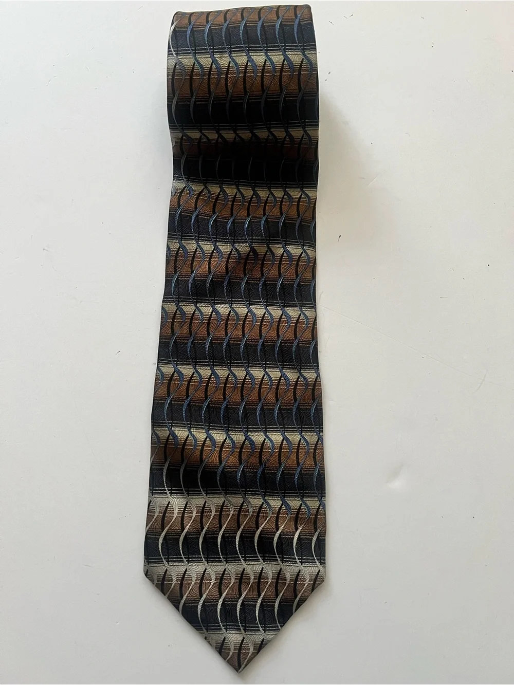 Vintage Men's Brown & Blue Patterned Silk Tie